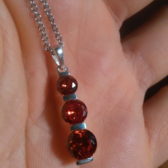Simulated Red Diamond Sterling Silver Pendant Stainless Steel Necklace - Picture 8 of 10
